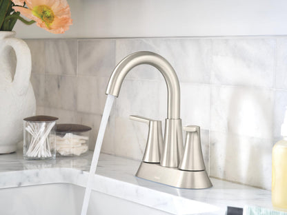 MOEN Mikah 84311SRN Two Handle High Arc Bathroom Faucet in Spot Resist Brushed Nickel