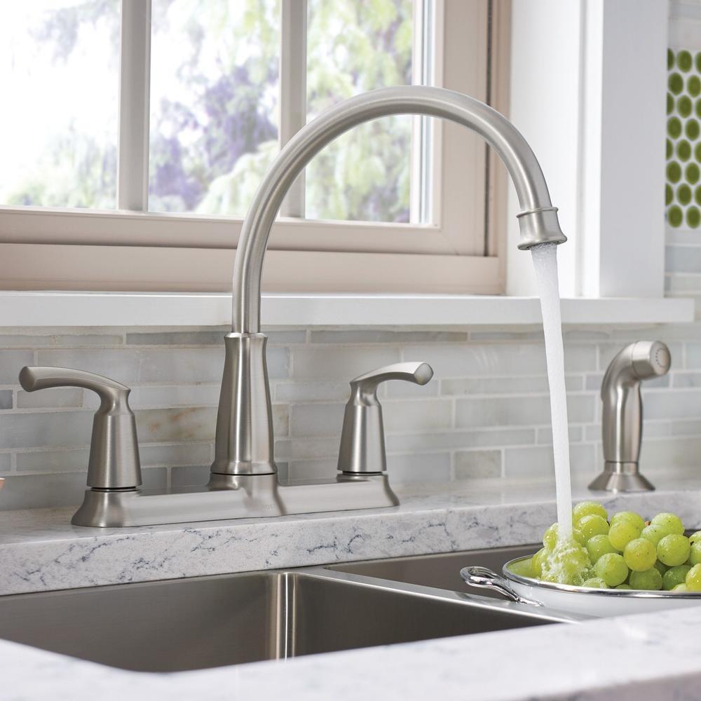 MOEN Bexley 87403SRS Double Handle Kitchen Faucet in Spot Resist Stainless