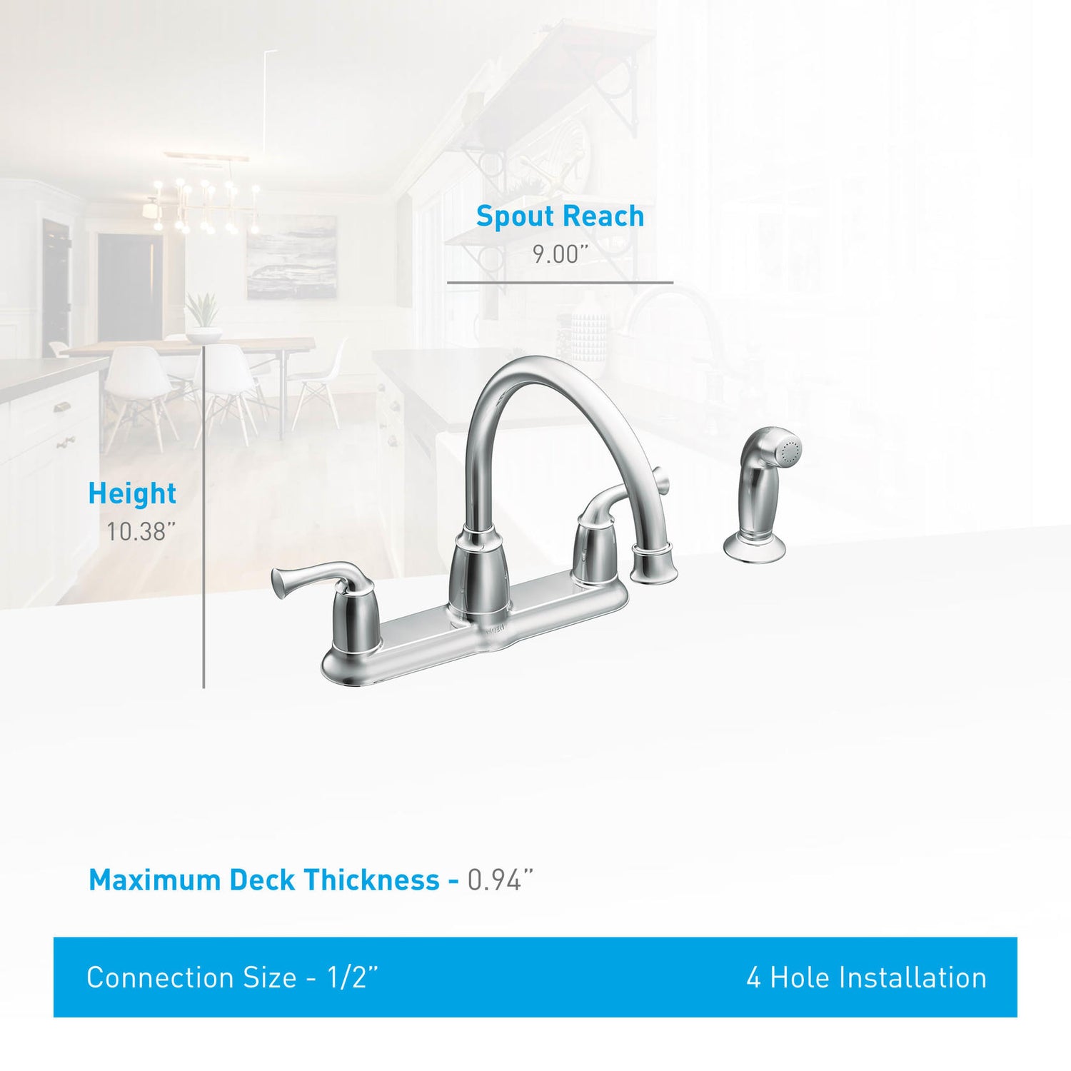 MOEN Banbury CA87553 Double Handle Mid-Arc Standard Kitchen Faucet with Side Sprayer in Chrome