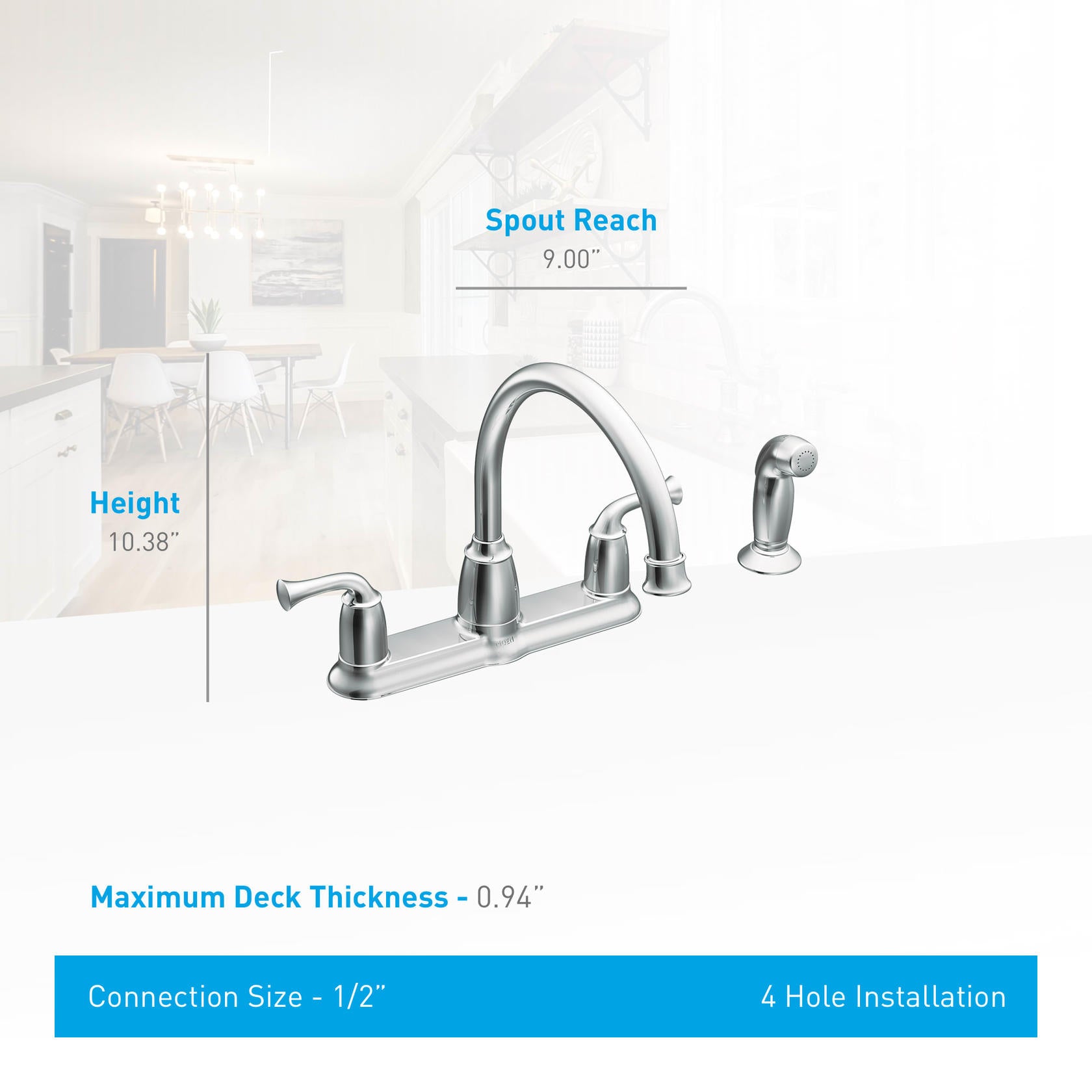 MOEN Banbury CA87553 Double Handle Mid-Arc Standard Kitchen Faucet with Side Sprayer in Chrome