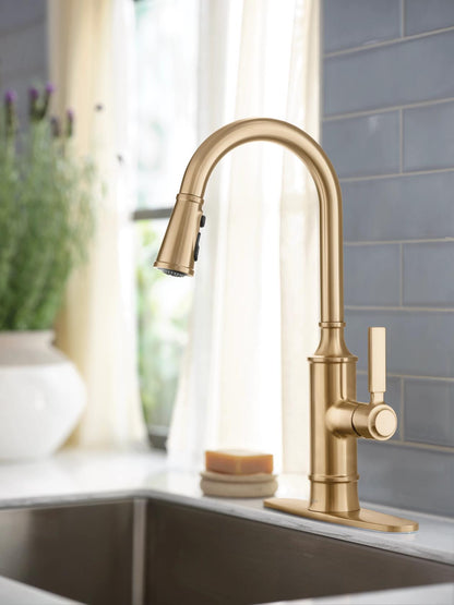 MOEN Gilden 87679BZG Single Handle Pull-Down Sprayer Kitchen Faucet with Reflex and Power Boost in Bronzed Gold
