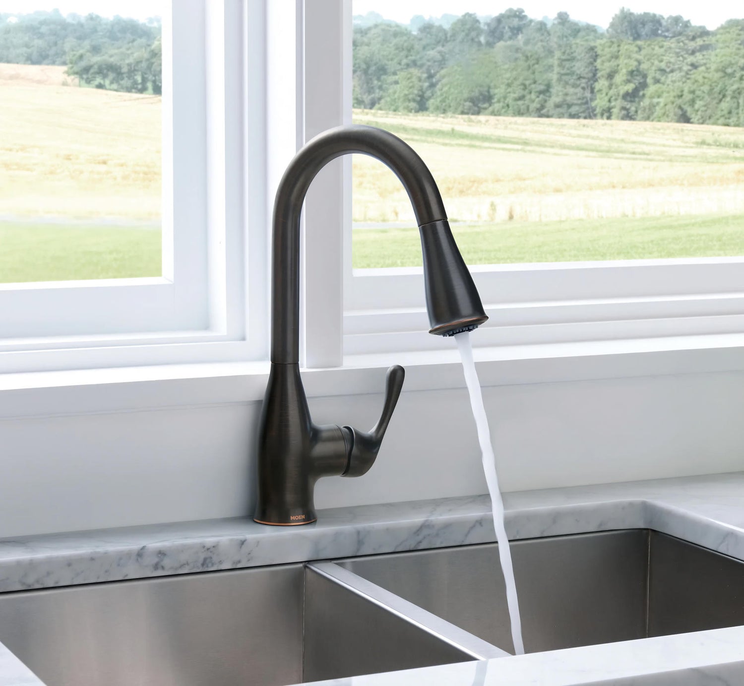 MOEN Kaden 87966BRB Single-Handle Pull-Down Sprayer Kitchen Faucet with Reflex and Power Clean in Mediterranean Bronze