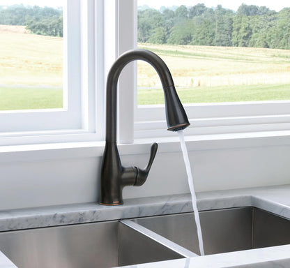 MOEN Kaden 87966BRB Single-Handle Pull-Down Sprayer Kitchen Faucet with Reflex and Power Clean in Mediterranean Bronze