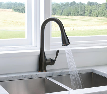 MOEN Kaden 87966BRB Single-Handle Pull-Down Sprayer Kitchen Faucet with Reflex and Power Clean in Mediterranean Bronze
