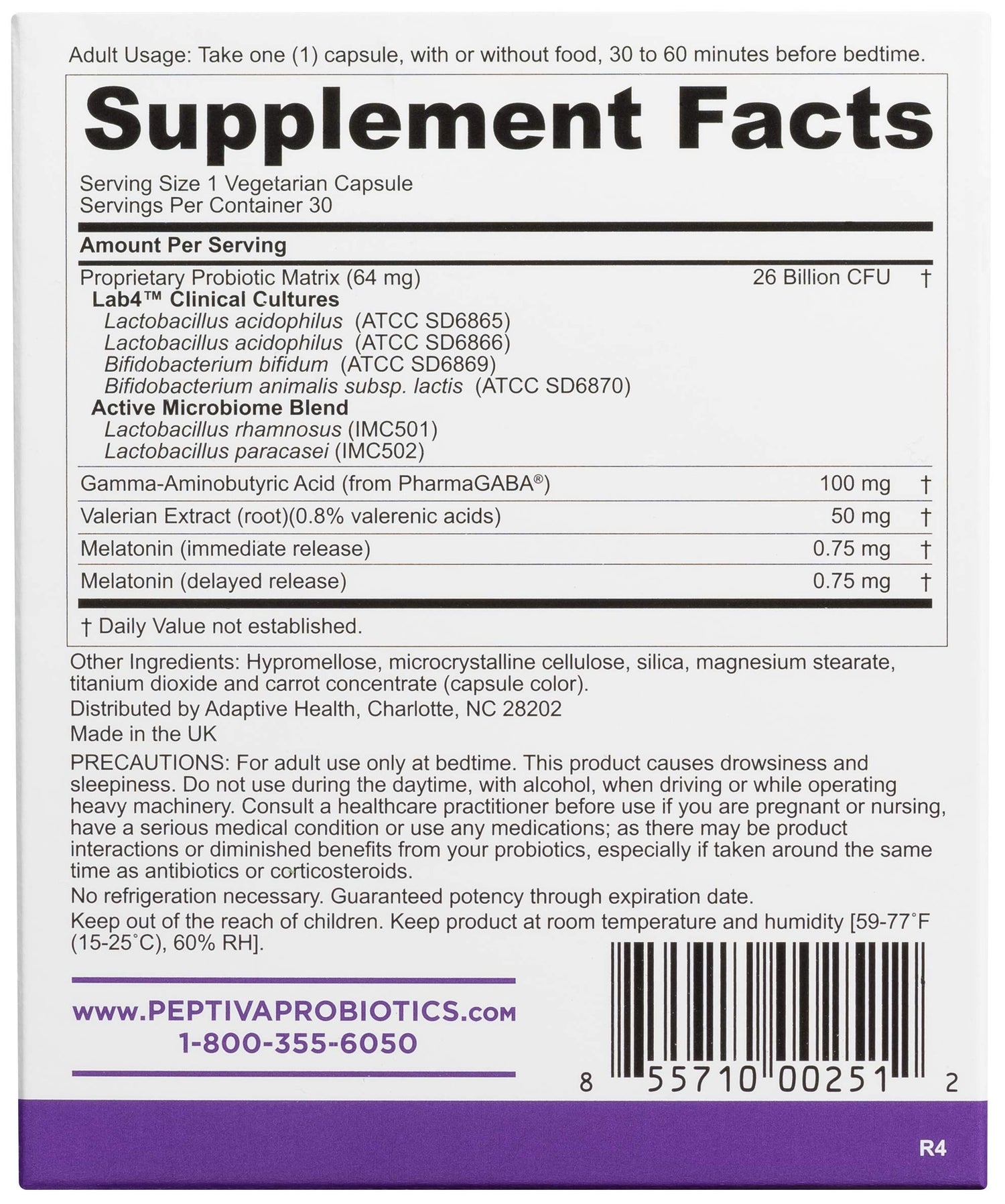 Peptiva 26 Billion CFU Probiotic and Sleep Support - Clinically Validated Multi-Strain Probiotic - Lactobacillus and Bifidobacterium, Melatonin - 30 Count