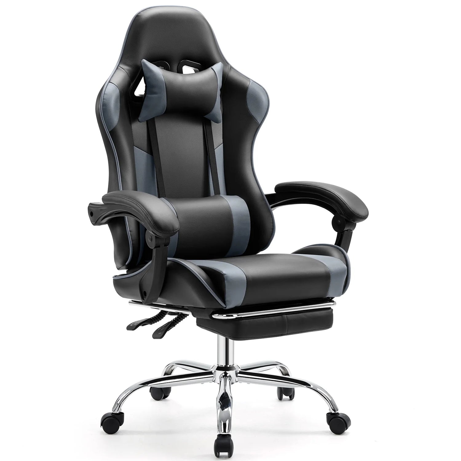 Gaming Chair with Adjustable Swivel PU Leather with Headrest and Lumbar Support