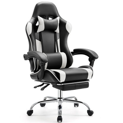 Gaming Chair with Adjustable Swivel PU Leather with Headrest and Lumbar Support