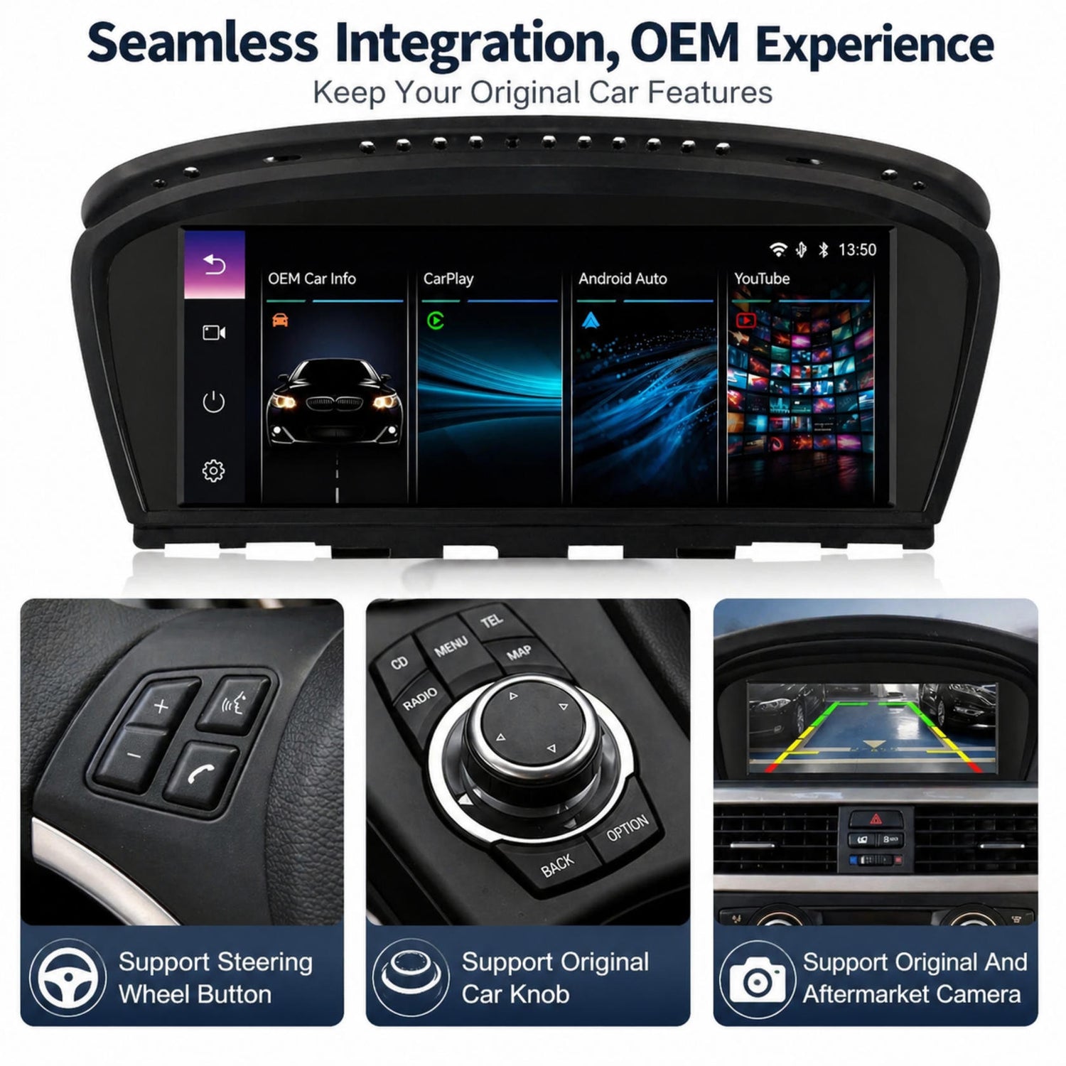 8.8" Linux Wireless CarPlay Android Auto Screen BMW E90 E60 E63 CIC 2009-2013 Touchscreen Display Plug and Play System for 3 5 6 Series E91 E92 E93 E61 E64