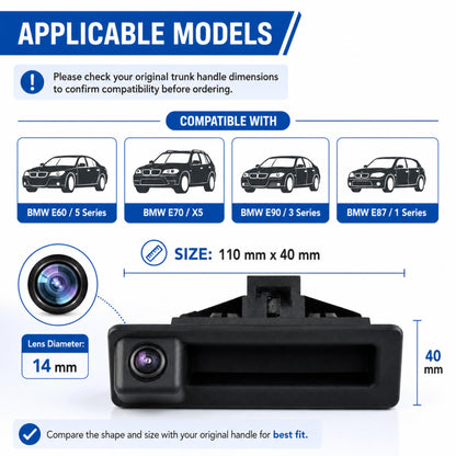 AHD 720P Trunk Handle Backup Camera for BMW 3 5 Series X5 X6 E90 E92 E60 E70 E82 E88 E84 E91 E93 E61 E39 IP68 Waterproof Rear View Camera