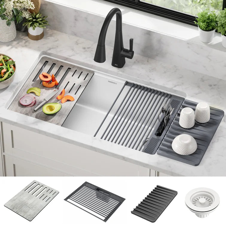 Delta Everest™ 75B933-33S-WH 32" L Granite Composite Workstation Kitchen Sink Undermount Single Bowl