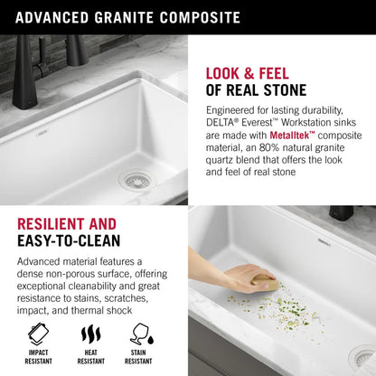 Delta Everest™ 75B933-33S-WH 32" L Granite Composite Workstation Kitchen Sink Undermount Single Bowl