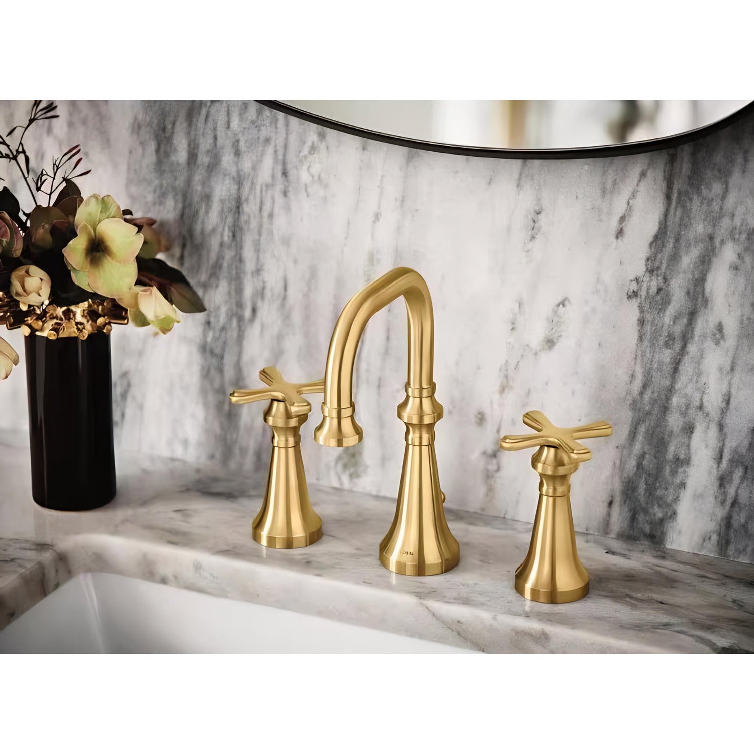 MOEN Colinet TS44103BG Traditional Widespread Double Handle Bathroom Faucet in Brushed Gold (Valve Not Included)