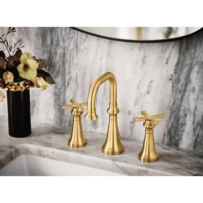 MOEN Colinet TS44103BG Traditional Widespread Double Handle Bathroom Faucet in Brushed Gold (Valve Not Included)