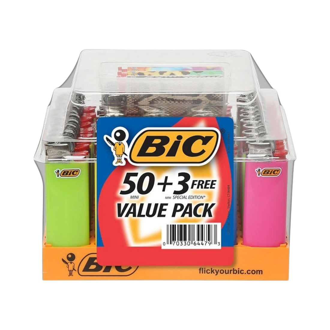 BIC Mini Pocket Lighters Assorted Bright Colors - 50-Count Tray + 3 Free