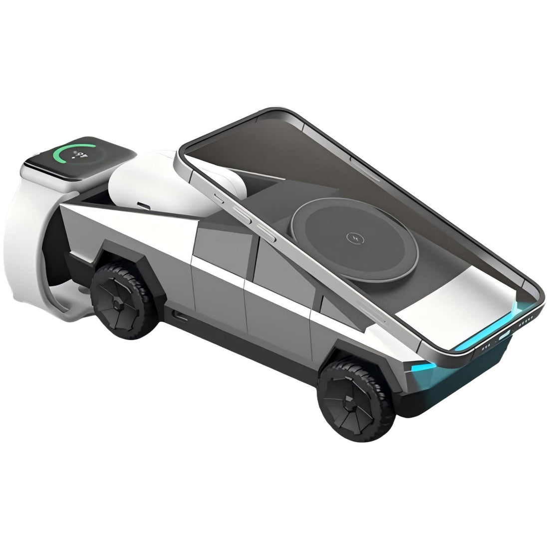 Cyberdock 3 in 1 MagSafe Charging Stand for Apple Device, Rotating Magnetic Fast Wireless Charger Stand with Ambient Light for iPhone 17-12, Apple Watch, AirPod (Silver)