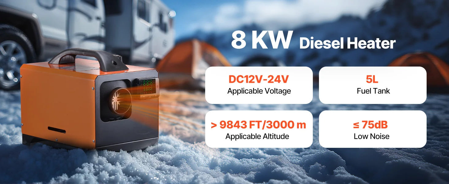 VEVOR Portable Diesel Air Heater 8KW DC 12V/24V All in One 1.3 Gal with Remote