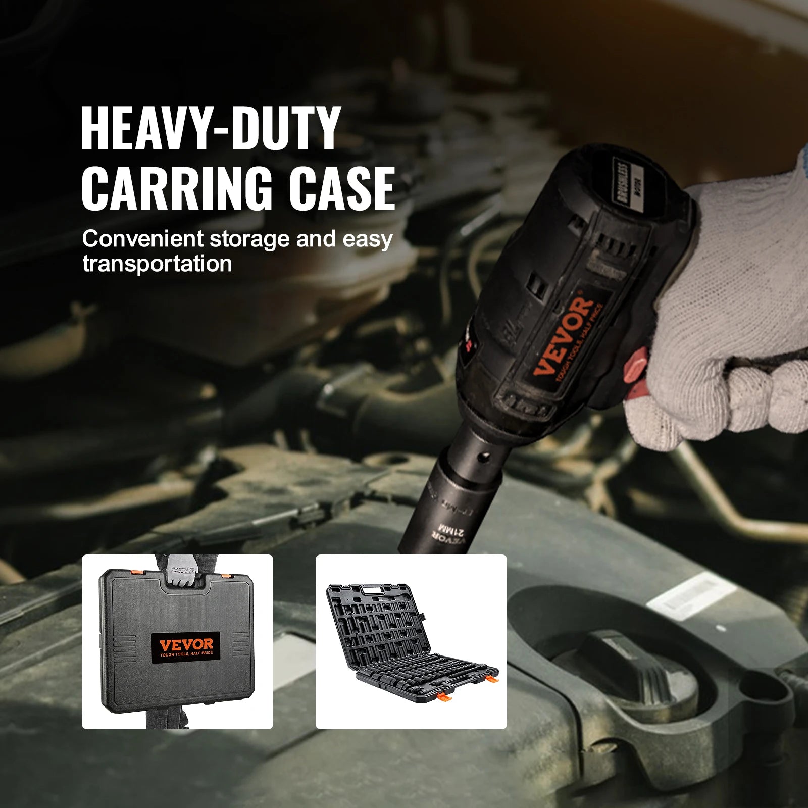 VEVOR 1/2in Alloy Steel Impact Sockets Set with 65pcs 6-Point Drive Bit Tool Kit