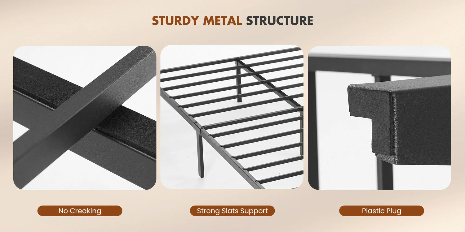 Soft Pack Heavy Duty Metal Bed Frame with Headboard Charging Station For Bedroom