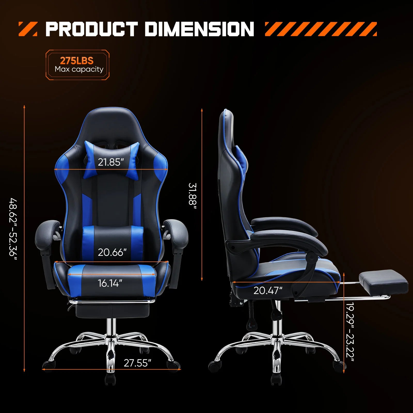 Gaming Chair with Adjustable Swivel PU Leather with Headrest and Lumbar Support