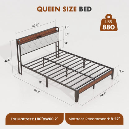 Soft Pack Heavy Duty Metal Bed Frame with Headboard Charging Station For Bedroom