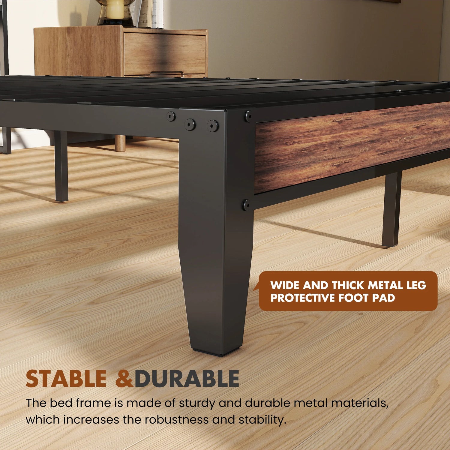 Soft Pack Heavy Duty Metal Bed Frame with Headboard Charging Station For Bedroom