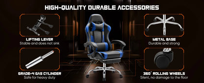 Gaming Chair with Adjustable Swivel PU Leather with Headrest and Lumbar Support