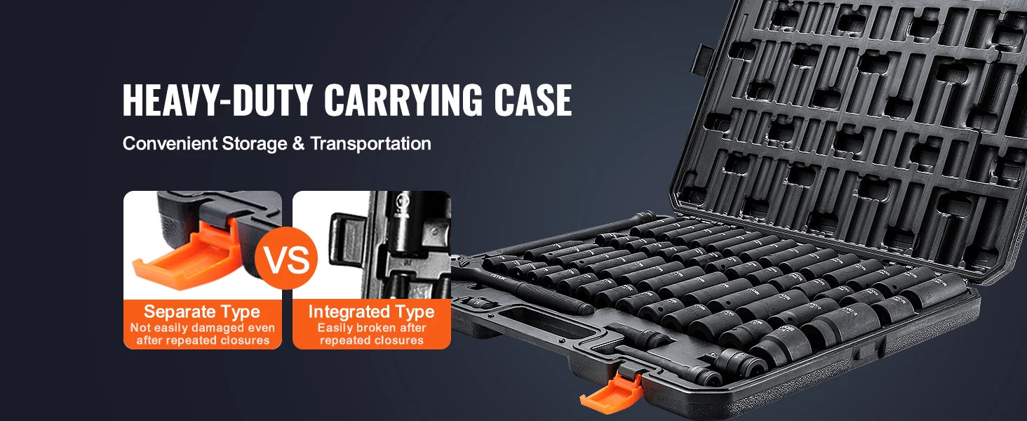 VEVOR 1/2in Alloy Steel Impact Sockets Set with 65pcs 6-Point Drive Bit Tool Kit