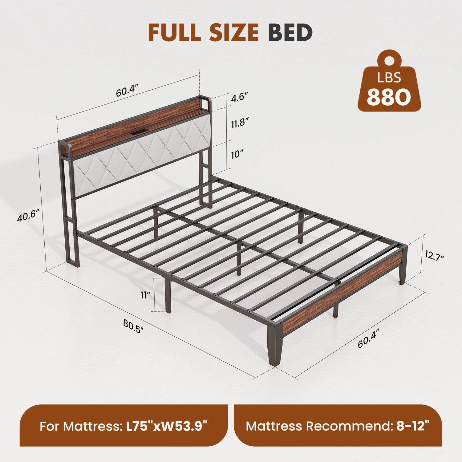 Soft Pack Heavy Duty Metal Bed Frame with Headboard Charging Station For Bedroom
