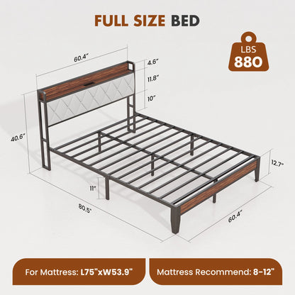 Soft Pack Heavy Duty Metal Bed Frame with Headboard Charging Station For Bedroom