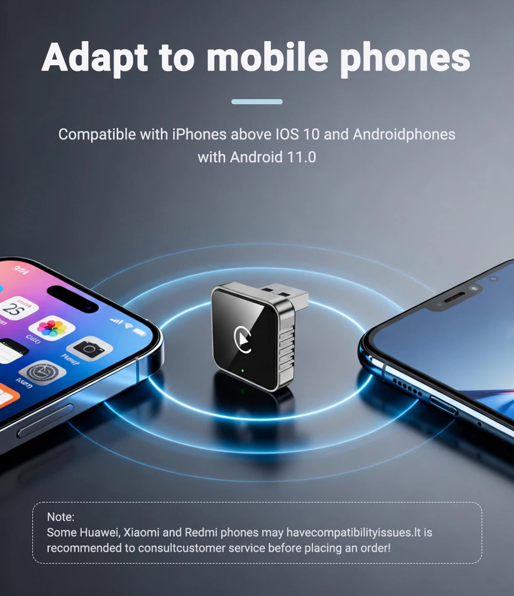 Mini CarPlay AI Box 2-in-1 Wired to Wireless CarPlay &amp; Android Auto Adapter 5GHz WiFi