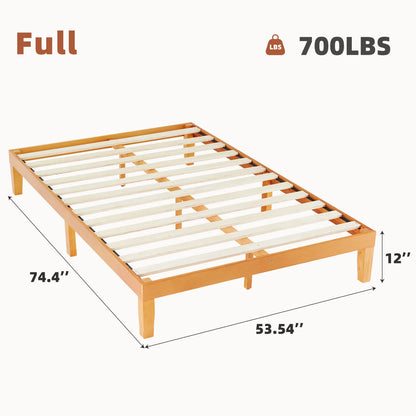 Queen Solid Wood Bed Frame with Sturdy Wood Slat Support No Box Spring Needed
