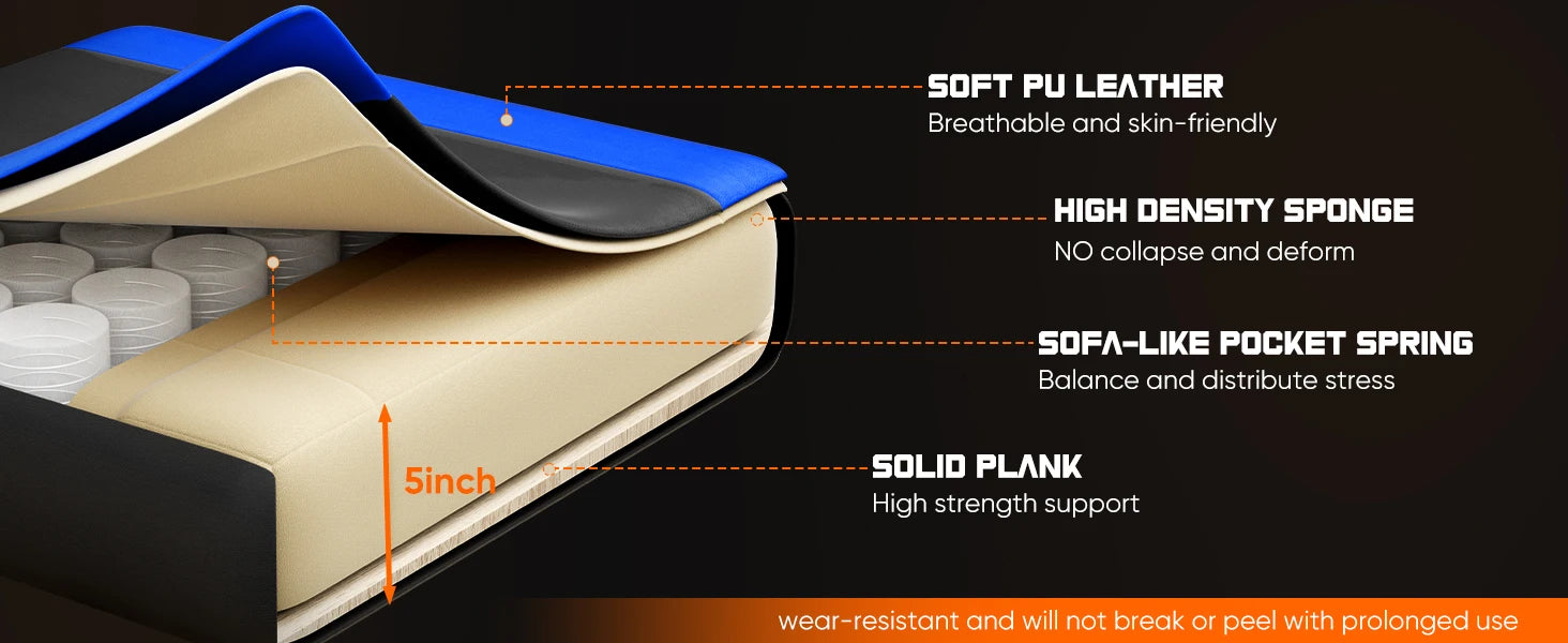 Gaming Chair with Adjustable Swivel PU Leather with Headrest and Lumbar Support