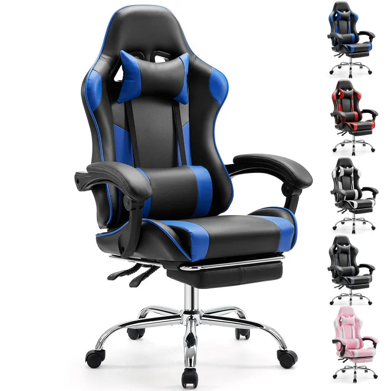 Gaming Chair with Adjustable Swivel PU Leather with Headrest and Lumbar Support