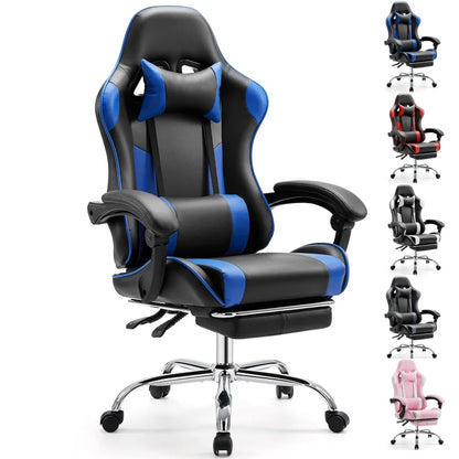 Gaming Chair with Adjustable Swivel PU Leather with Headrest and Lumbar Support