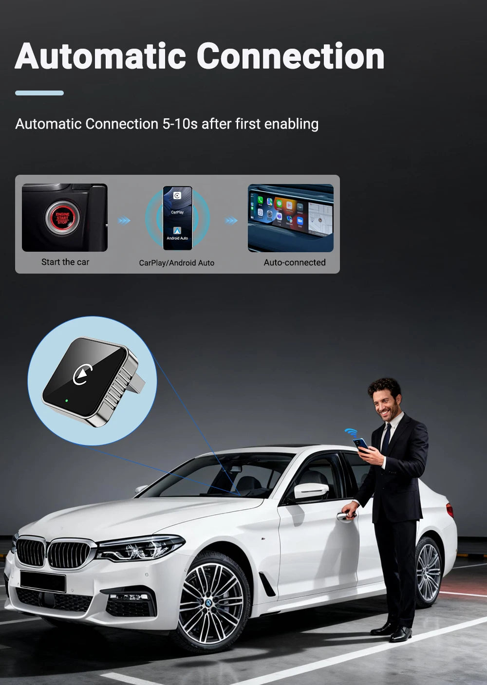 Mini CarPlay AI Box 2-in-1 Wired to Wireless CarPlay &amp; Android Auto Adapter 5GHz WiFi