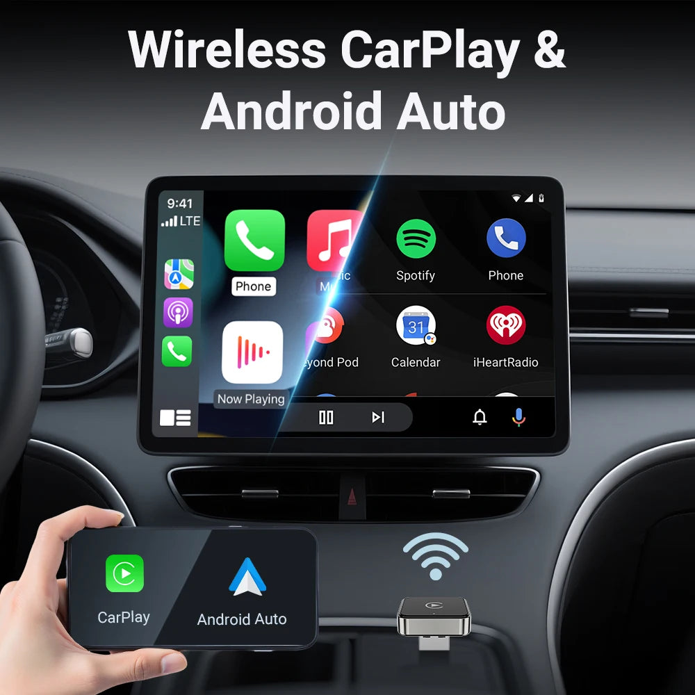 Mini CarPlay AI Box 2-in-1 Wired to Wireless CarPlay &amp; Android Auto Adapter 5GHz WiFi