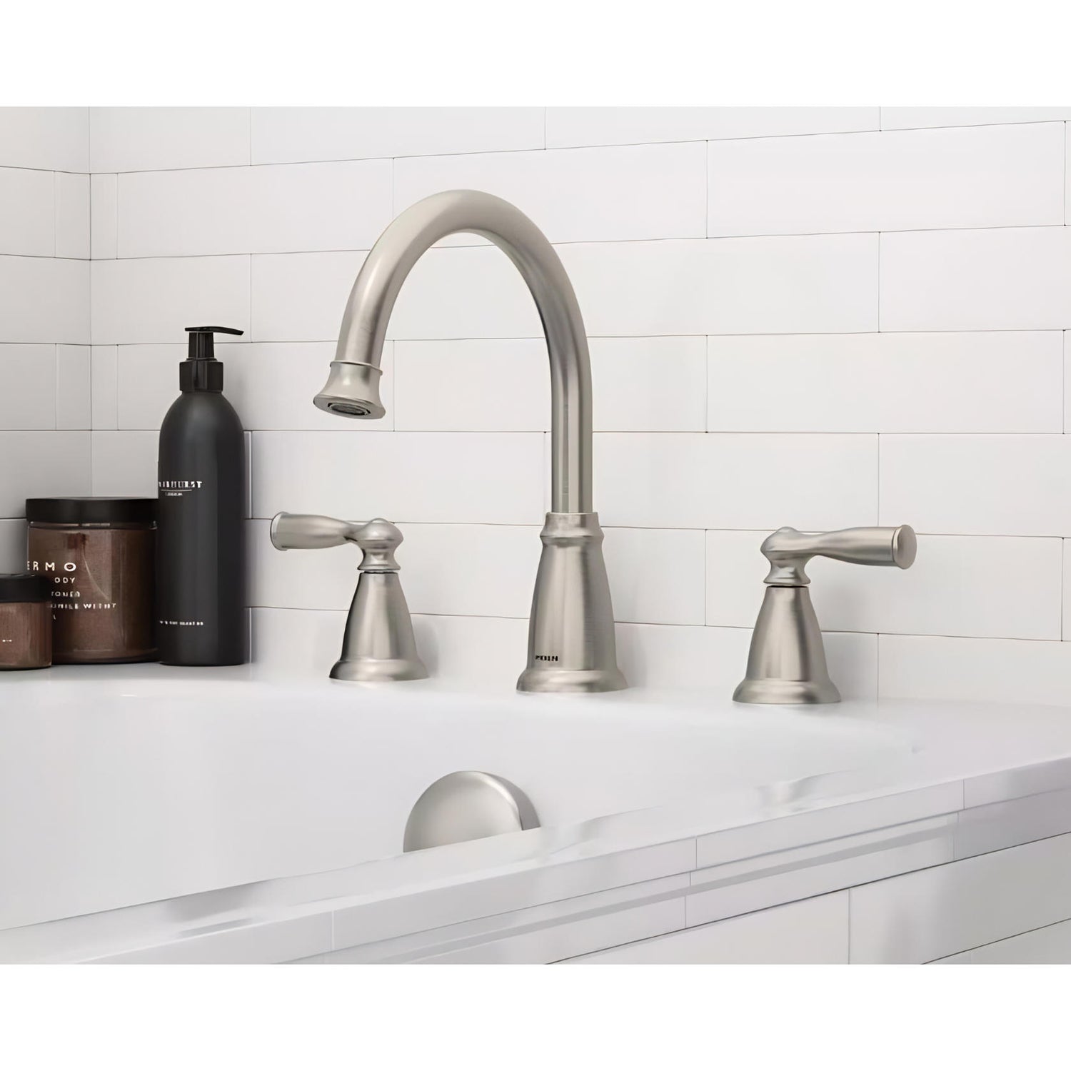 MOEN Banbury 86924SRN 2-Handle Deck-Mount High Arc Roman Tub Faucet in Spot Resist Brushed Nickel (Valve Included).