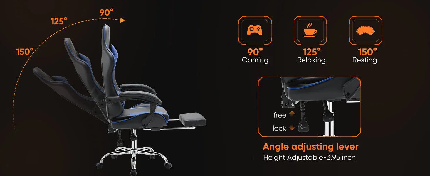 Gaming Chair with Adjustable Swivel PU Leather with Headrest and Lumbar Support