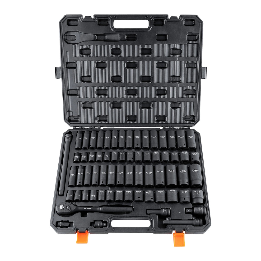 VEVOR 1/2in Alloy Steel Impact Sockets Set with 65pcs 6-Point Drive Bit Tool Kit