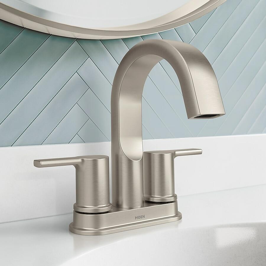 MOEN Avri 84153SRN Centerset Double-Handle High-Arc Bathroom Faucet in Spot Resist Brushed Nickel