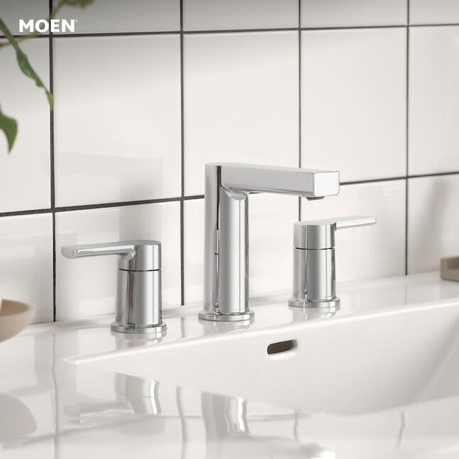MOEN Rinza 84629 2-Handle Widespread Bathroom Sink Faucet in Chrome (Drain Included)
