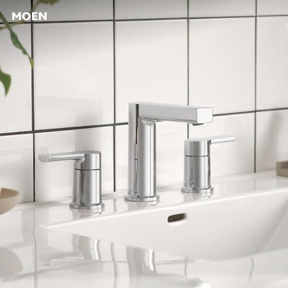MOEN Rinza 84629 2-Handle Widespread Bathroom Sink Faucet in Chrome (Drain Included)