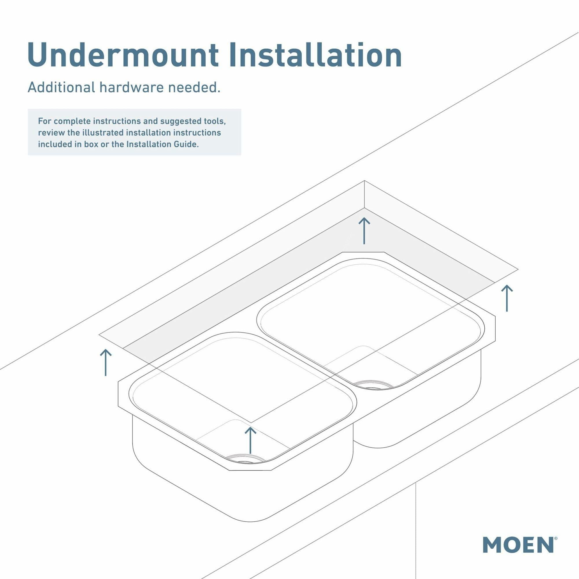 MOEN 2000 Series GS20214B 31-3/4" x 18-1/4" 50/50 Double-Bowl Undermount Kitchen Sink in Brushed Stainless Steel