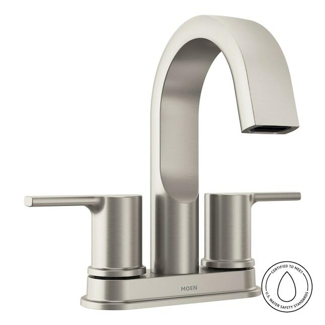 MOEN Avri 84153SRN Centerset Double-Handle High-Arc Bathroom Faucet in Spot Resist Brushed Nickel