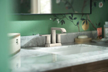 MOEN Genta 84764SRN 4 in. Centerset Double-Handle Bathroom Faucet in Spot Resist Brushed Nickel
