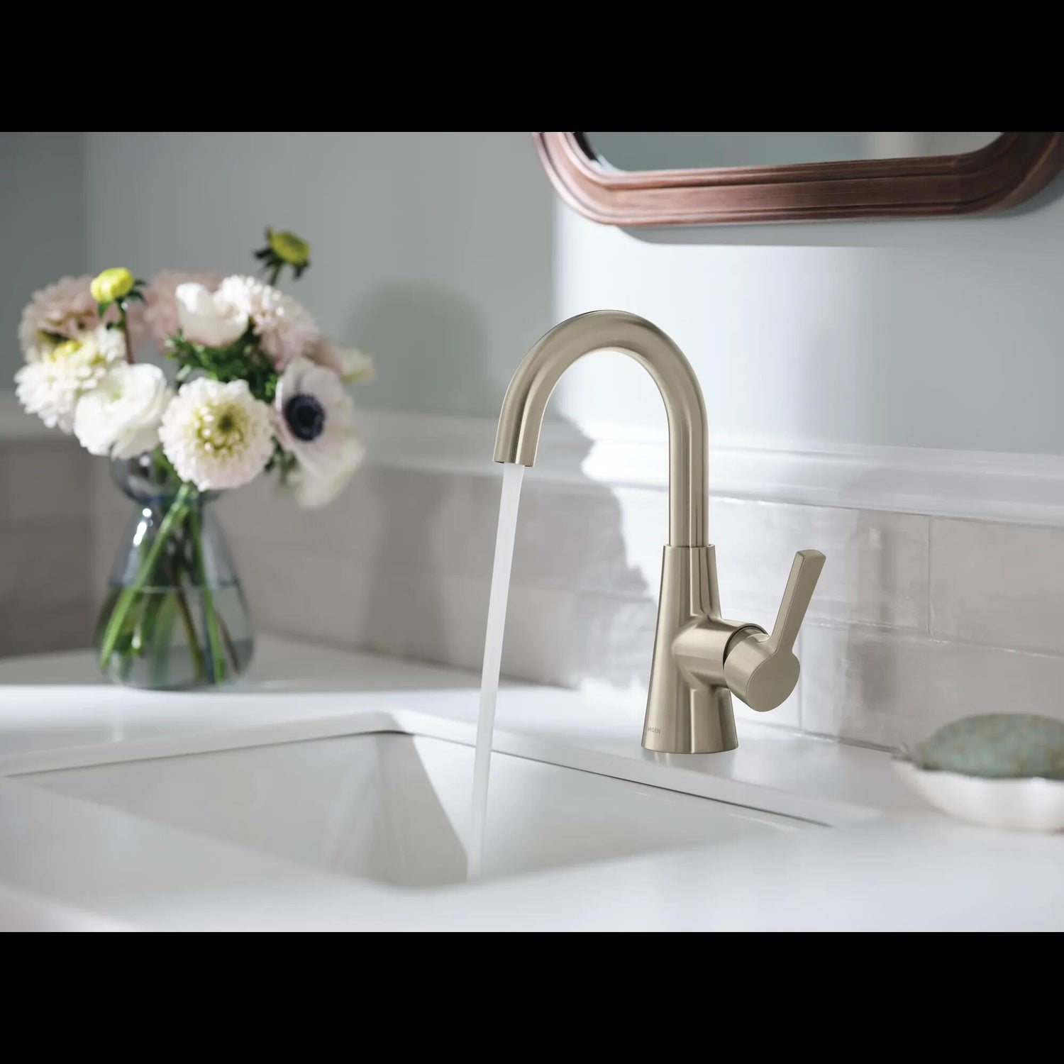 MOEN Jase 64430BN One-Handle Single Hole Bathroom Sink Faucet in Brushed Nickel (Drain Included)