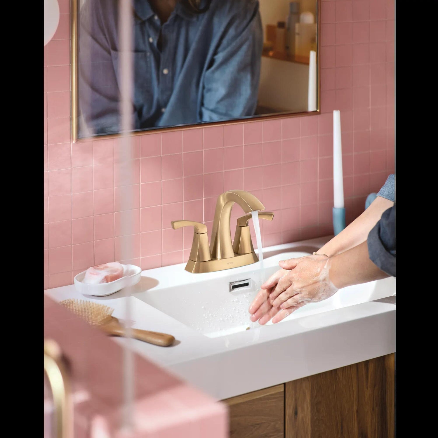 MOEN Lindor 84506BG Two-Handle 4" Centerset Bathroom Faucet in Brushed Gold (Drain Included)