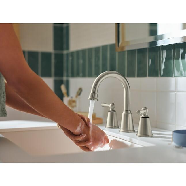 MOEN Caldwell 84349SRN Two-Handle Widespread Bathroom Faucet in Spot Resist Brushed Nickel (Valve Included)