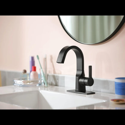 MOEN Avri 84156BL One-Handle Single-Hole Bathroom Faucet in Matte Black (Drain Included)