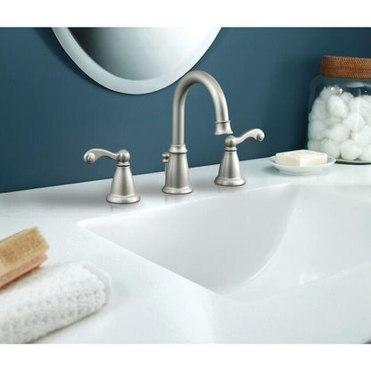 MOEN Traditional WS84004SRN Widespread 2-handle Bathroom Sink Faucet in Spot Resist Brushed Nickel (Valve Included)